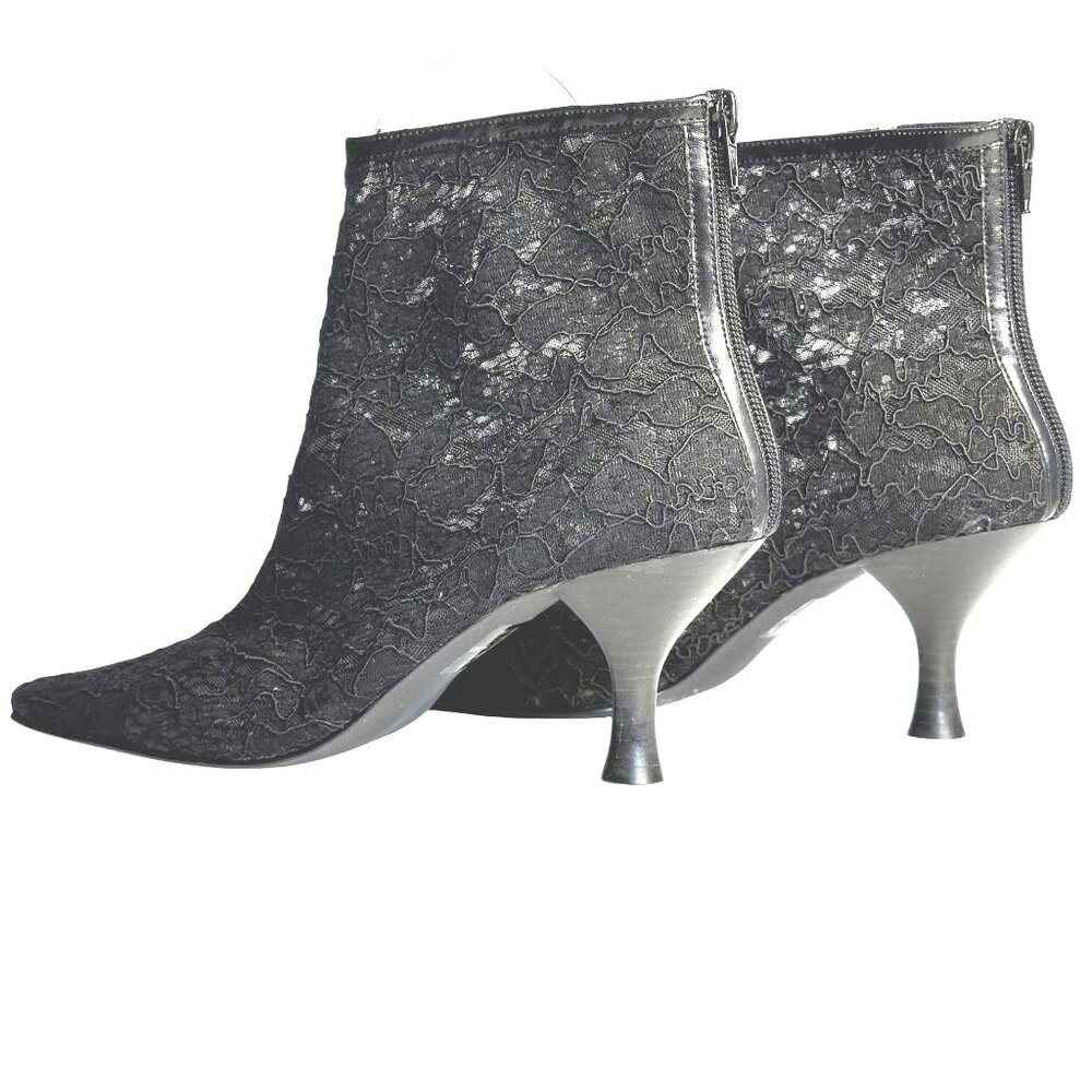 RAMPAGE Women Black Lace Booties Kitten Heel Square Toe Zip 8.5M Goth Festival